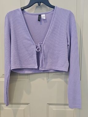 H&M Lavender Ribbed Tie-Front Crop Top